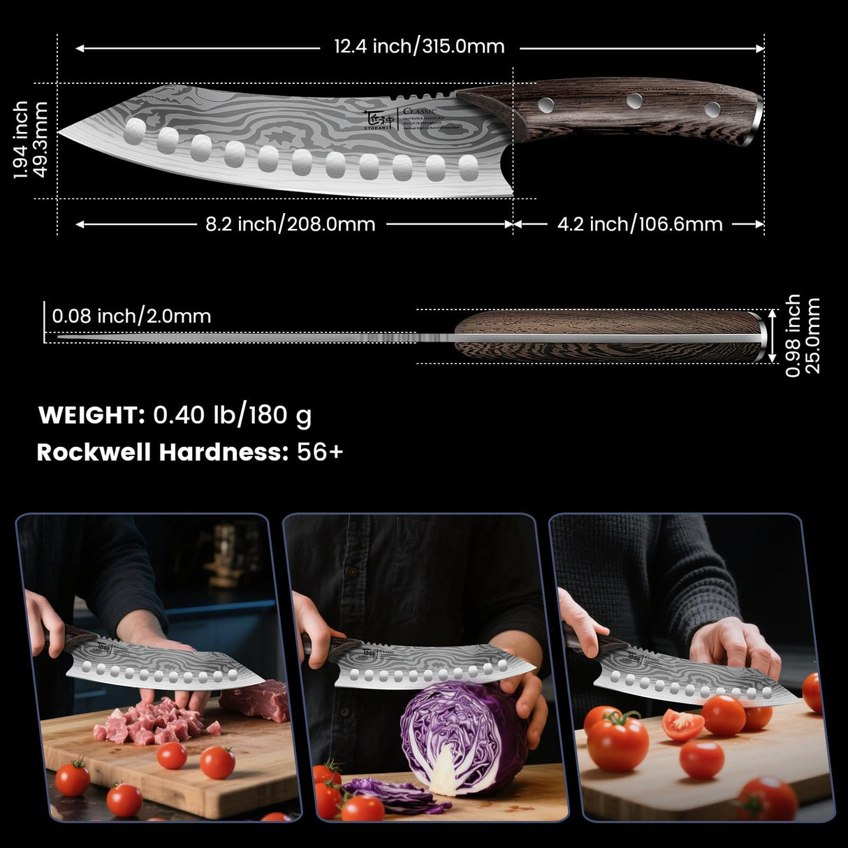 SYOKAMI Japanese Kitchen Knife, 8.2 Inch Chef Knife, Carbon Steel Kiritsuke, Razor Sharp Santoku for Precision Cutting, Damascus Pattern, Full Tang Wood Handle,Thanksgiving Christmas Cooking Gifts