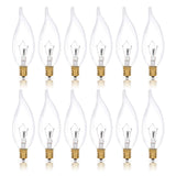 Simba Lighting Candelabra Flame Tip Clear CA10 40W E12 Base 120V, 12 Pack