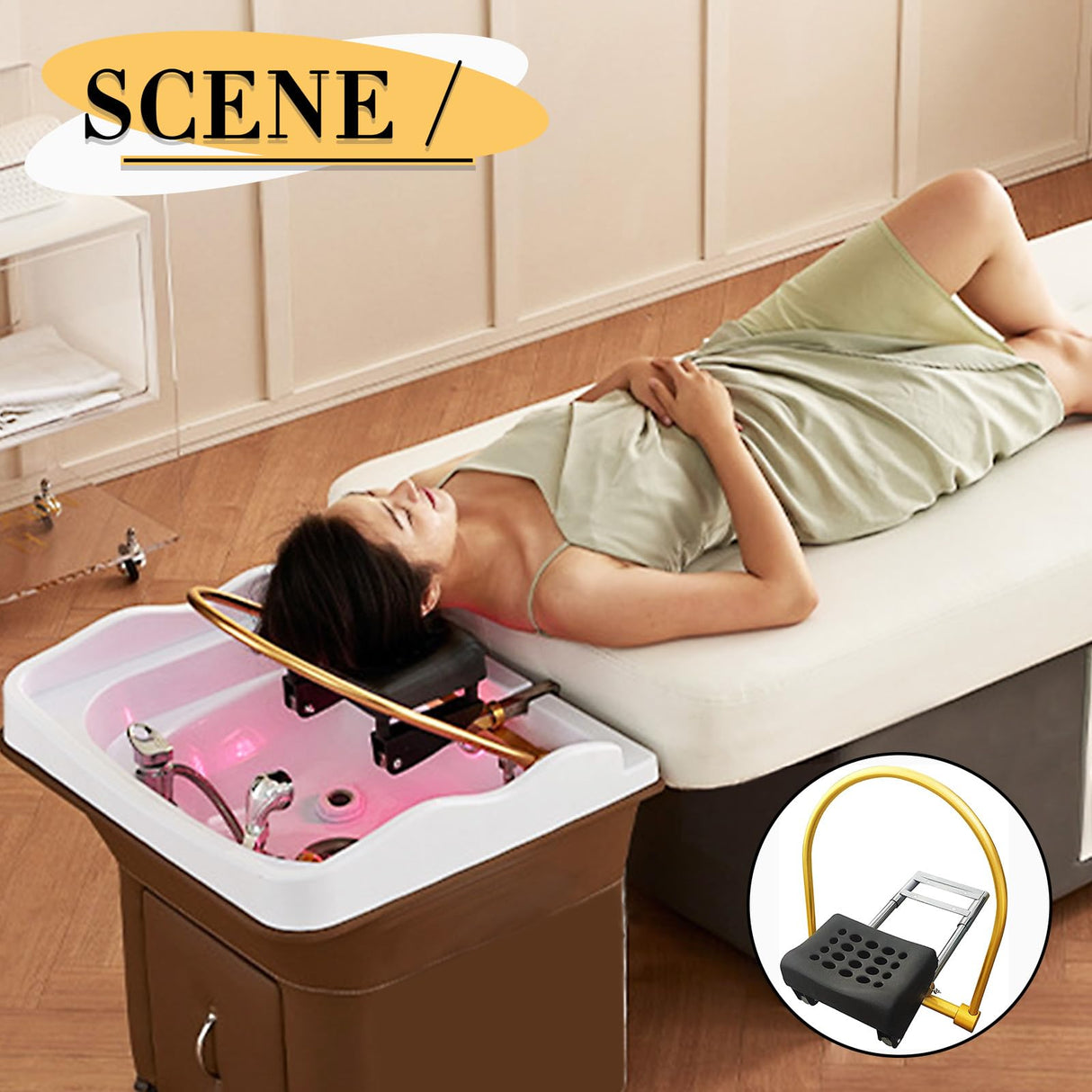 YTQHERQR Water Circulation Hair Head Spa Equipment with Pillow, Water Circulation Frame Rack with 39.37" 304 Stainless Steel Water Hose, Shampoo Bed Accessories, for Hair Salon Massage Shower