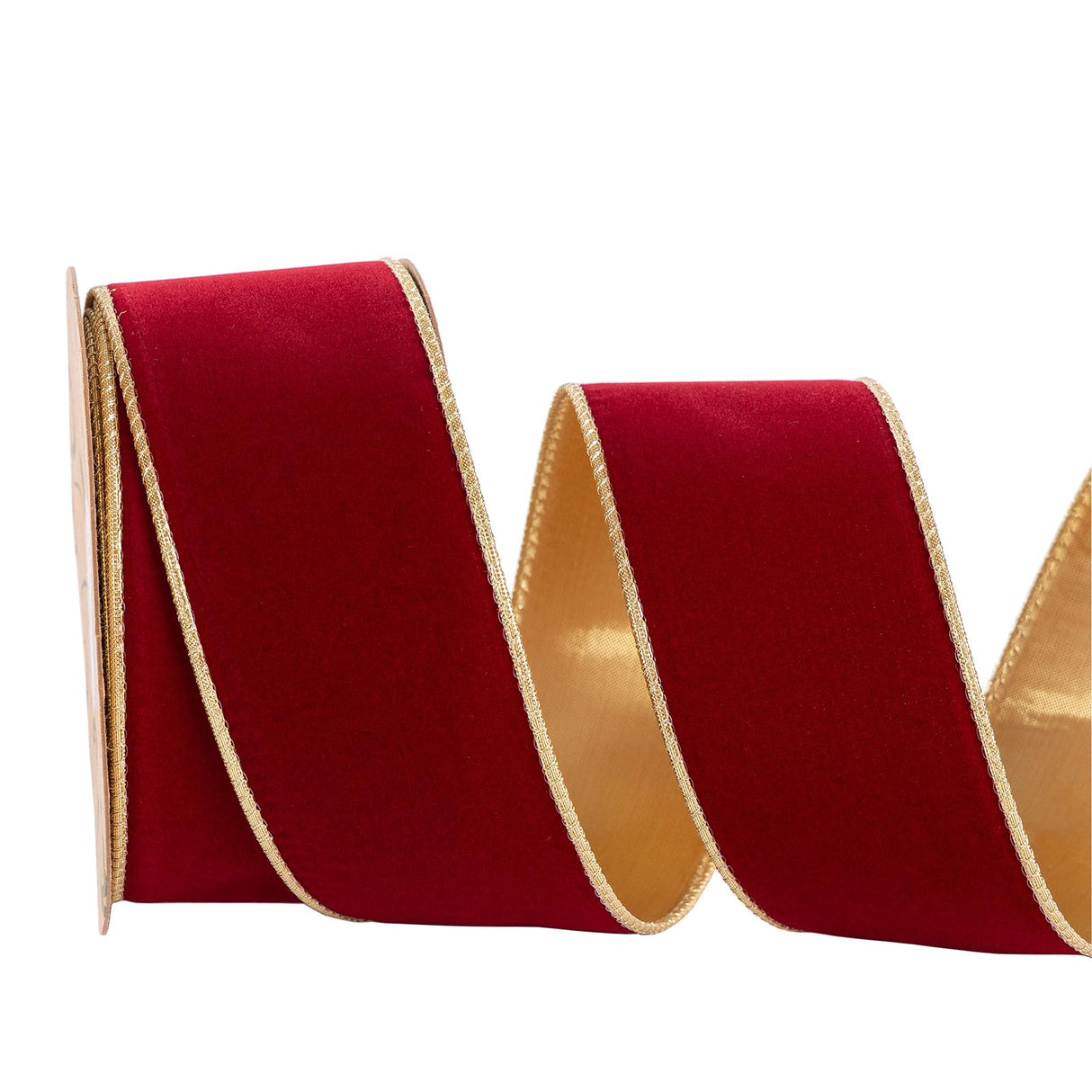 CSZD RIBBON Dark Red Velvet Christmas Wired Ribbon 4inch Wide*10Y Red and Gold Double Sided Velvet Ribbon for Christmas Tree Wreaths Gift Wrapping Bows Gralands Home Decor Crafts (Dark red)