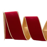 CSZD RIBBON Dark Red Velvet Christmas Wired Ribbon 4inch Wide*10Y Red and Gold Double Sided Velvet Ribbon for Christmas Tree Wreaths Gift Wrapping Bows Gralands Home Decor Crafts (Dark red)