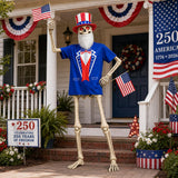 JcHrmers 12 ft Skeleton Patriotic Outfits 4th of July Skeleton Tuxedo T-Shirt Clothes with Hat Flags Beard Funny Giant Skull Clothing for Independence Day Summer Holiday Outdoor Decor