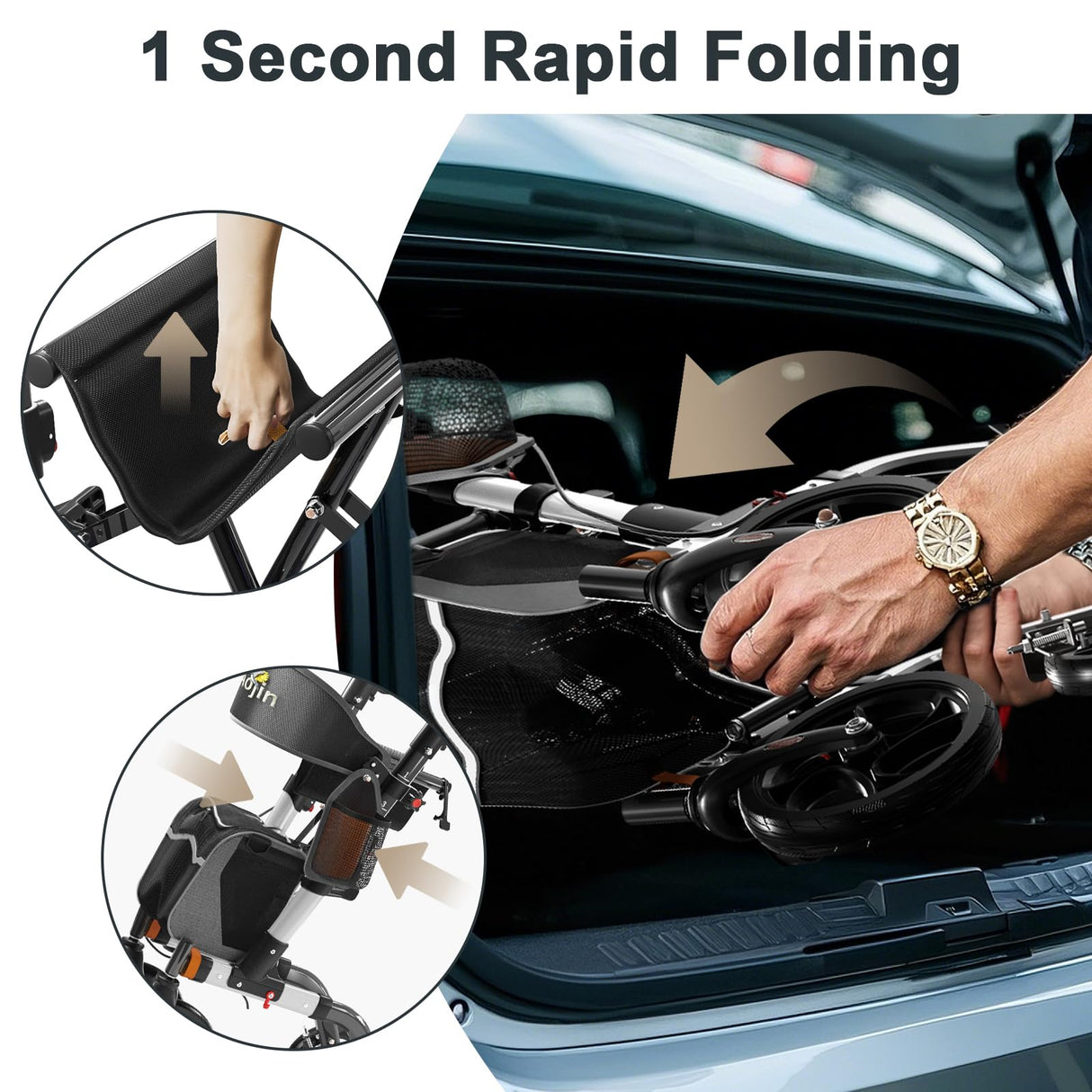 Walkers for Seniors, Rollator Walker with Seat, 350 lb Weight Capacity, 18" Big Seat, 8" All-Terrain Wheels, 6-Level Adjustable Height, Lightweight Aluminum Frame Rollator Walkers for Seniors (Silver)