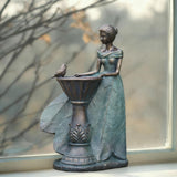 DiliComing Fairy Outdoor Statue Garden Decor with Solar Birdbath 12 Inch
