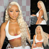 Boyusijf 613 Lace Front Wig Human Hair 613 Blonde Deep Wave 13x6 HD Transparent Lace Front Wig Human Hair Pre Plucked Blonde Wig Human Hair with Baby Hair 180% Density for Women(30inches 613 13x6 Wig)