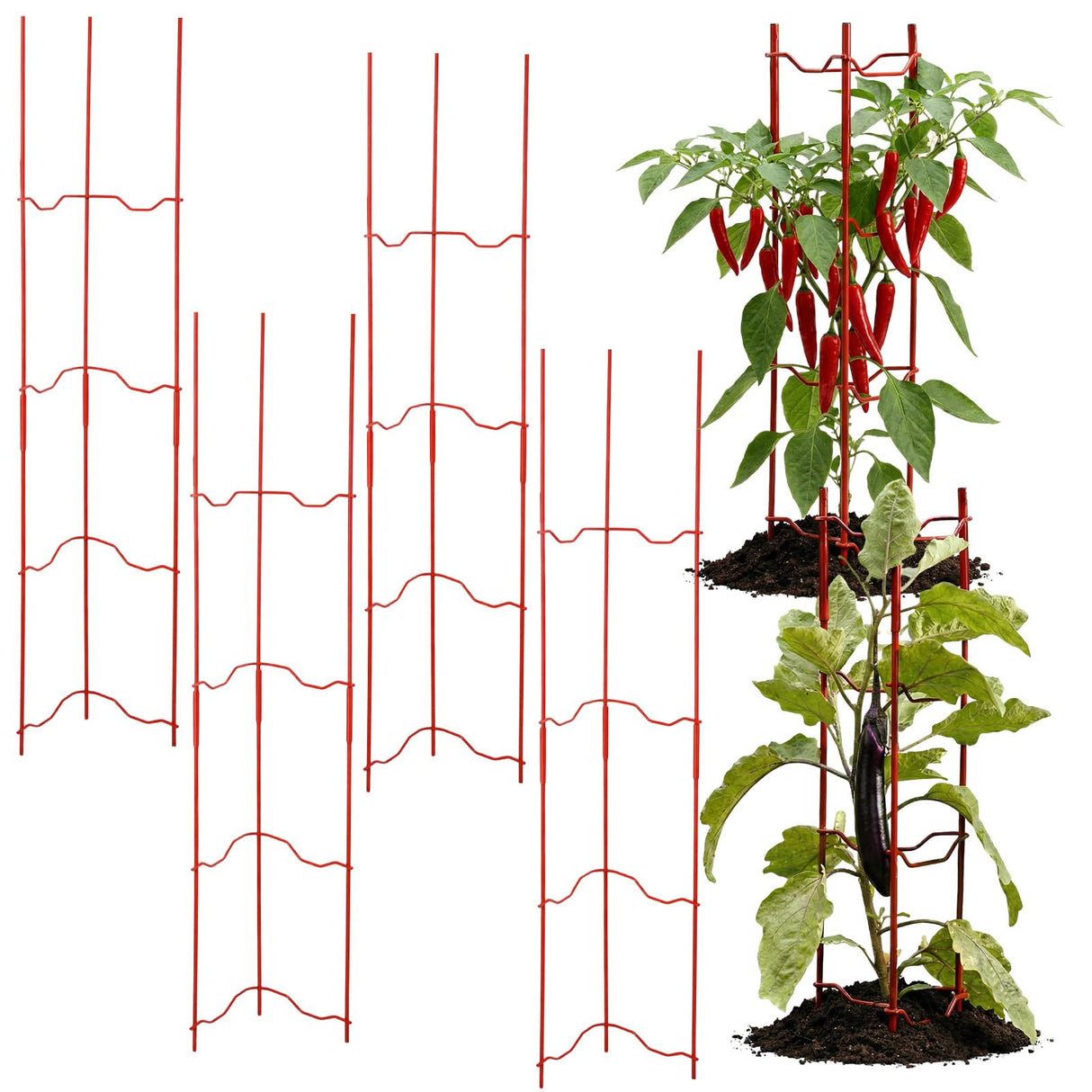 Otoolling 4 Pack Tomato Cage for Garden, 6" W x 6" D x 32" H Pepper and Eggplant Garden Stakes Metal Plant Support Sturdy V-Shape Trellis for Climbing Plants Vegetables Flowers Fruits