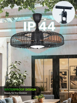 Orison Outdoor Ceiling Fans with Lights for Patio, 24" Weatherproof Ceiling Fan, Gazebo Fan Remote & APP Control, 3CCT Dimmable,Caged Plug in Ceiling Fan with Hanging Hook for Pergola Porch Canopy