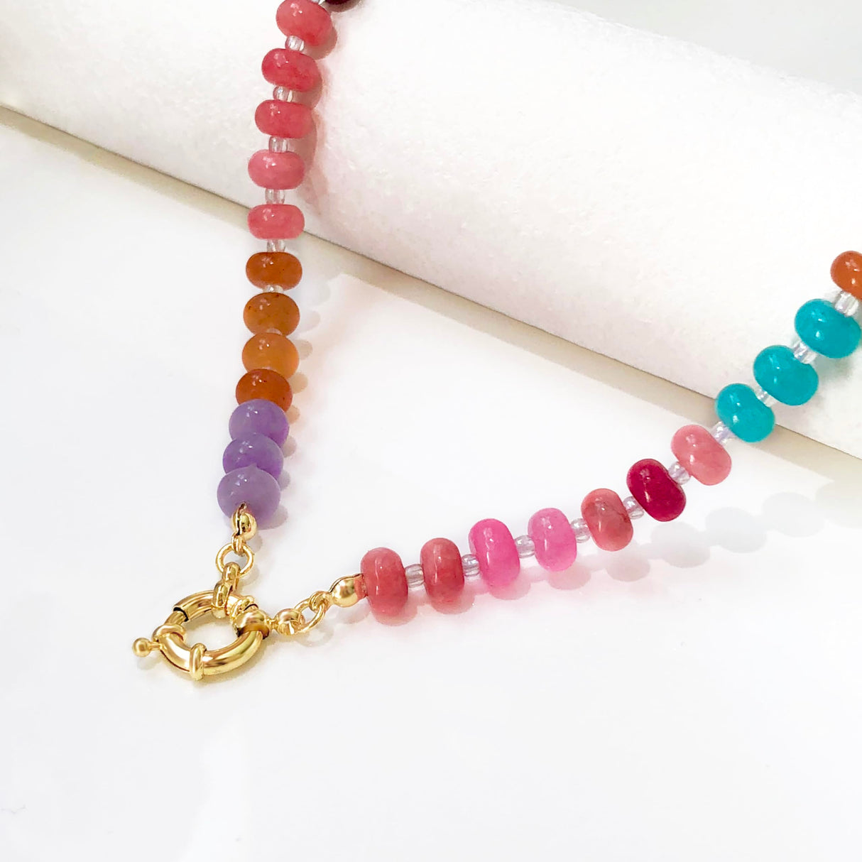 HAXIYA Colorful Beaded Gemstone Necklace for Women Boho Choker for Beach