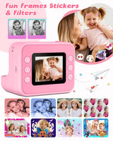 LETSHAHA Instant Print Camera for Kids, 1080P Digital Video Cameras, Christmas Birthday Gifts Toys for Age 3-12, Toddler Camera for 4 5 6 7 8 9 10 Year Old Girls - Pink