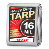 Keten Tarps Heavy Duty Waterproof 12X20 Feet, Extra Thick 16 Mil, Tear & Fade Resistant, UV Blocking, Outdoor Tarp with Reinforced Grommets for Roof, Camping, Patio, Pool, Boat(Silver/Black)