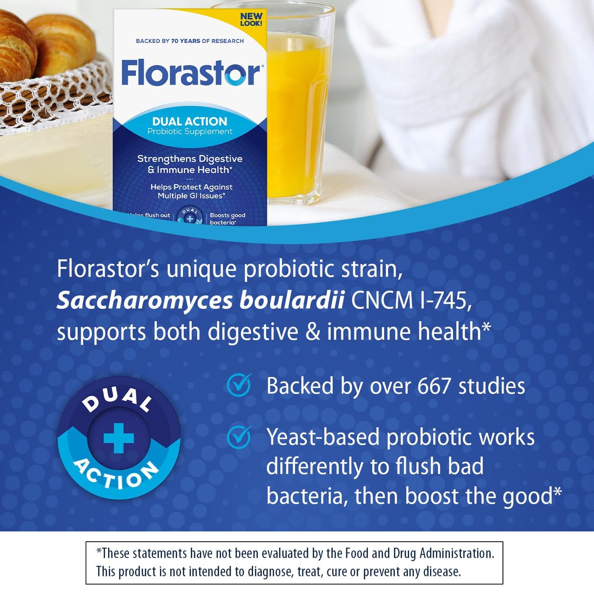 Florastor Probiotics for Digestive and Immune Health, 54 Capsules, Probiotics for Women & Men, Helps Flush Out Bad Bacteria, Boosts The Good with Our Strain Saccharomyces Boulardii, Packaging May Vary