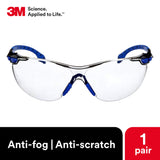 3M Safety Glasses, Solus 1000 Series, ANSI Z87, Scotchgard Anti-Fog, Indoor/Outdoor Grey Lens, Blue/Black Frame, Pack of 1