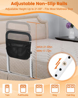 Bed Rails for Elderly Adults Safety - Adjustable Bed Assist Rail for Seniors - Stable Bed Side Rails Handle Support Bar Bed Guard Rails with Storage Bag & Fixing Strap, Fit King Queen Full Twin Bed