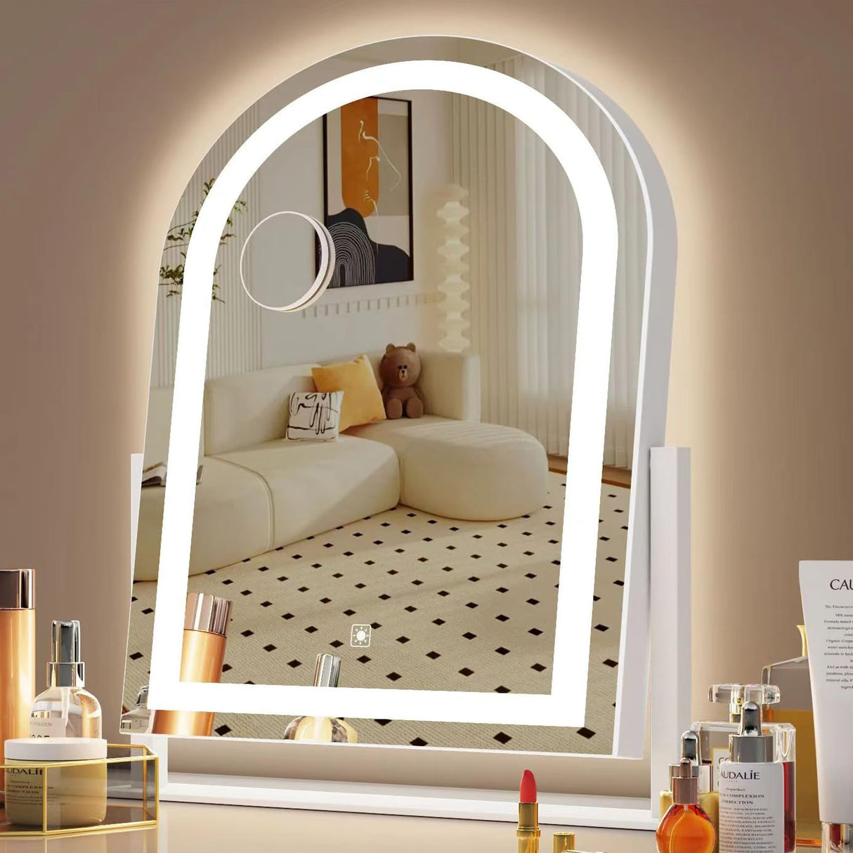 Gvnkvn Curved Makeup Vanity Mirror with Lights 17.2" Large LED Lighted Mirror, Hollywood Make Up Mirror with Lighting, Smart Touch,Detachable 5X Magnification 360° Rotation, (White,Gift Box)