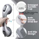 TAILI Shower Handles for Elderly Suction, 2 Pack 12 Inch Shower Grab Bars for Seniors, Grab Bars for Bathtubs and Showers, No Drilling Removable Safety Shower Grip, Silver