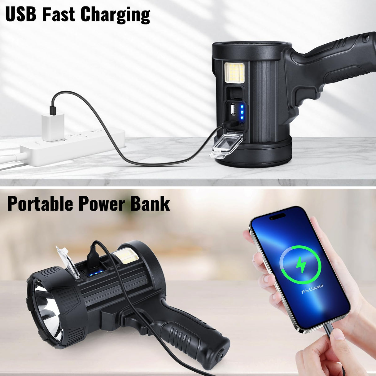 Sigoobal Rechargeable Spotlight,2000000 LM Super Bright Handheld Spot Light LED Flashlight High Lumens,Powered Spotlight Large Searchlight Outdoor with Solar Panels for Boating Camping Hunting
