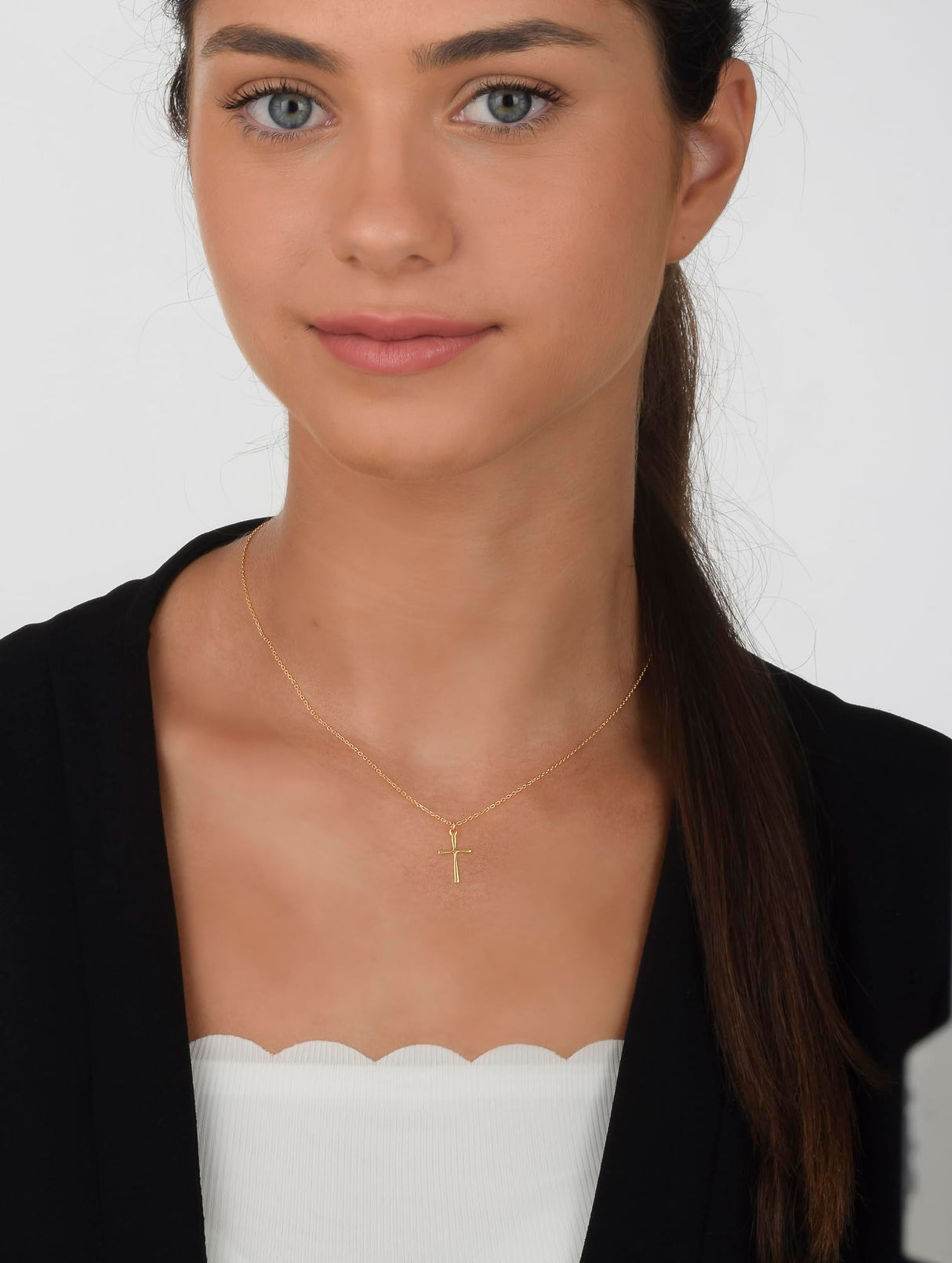 Annika Bella Gold Cross Necklace, 16-18 Inches Gold Chain, Womens Small Simple Cross Pendant Necklaces, Faith Gift for Her, Christian Jewelry (Gold)