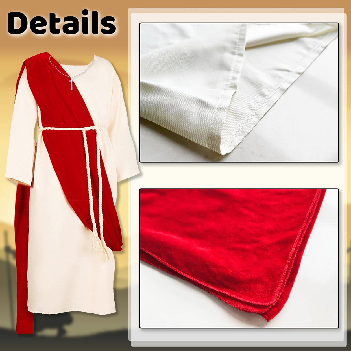 Yickoon Kids Jesus Saint Biblical Robe Costume Necklace Scarf Shawl Waist Rope Cosplay for Kids Halloween Easter Christmas M