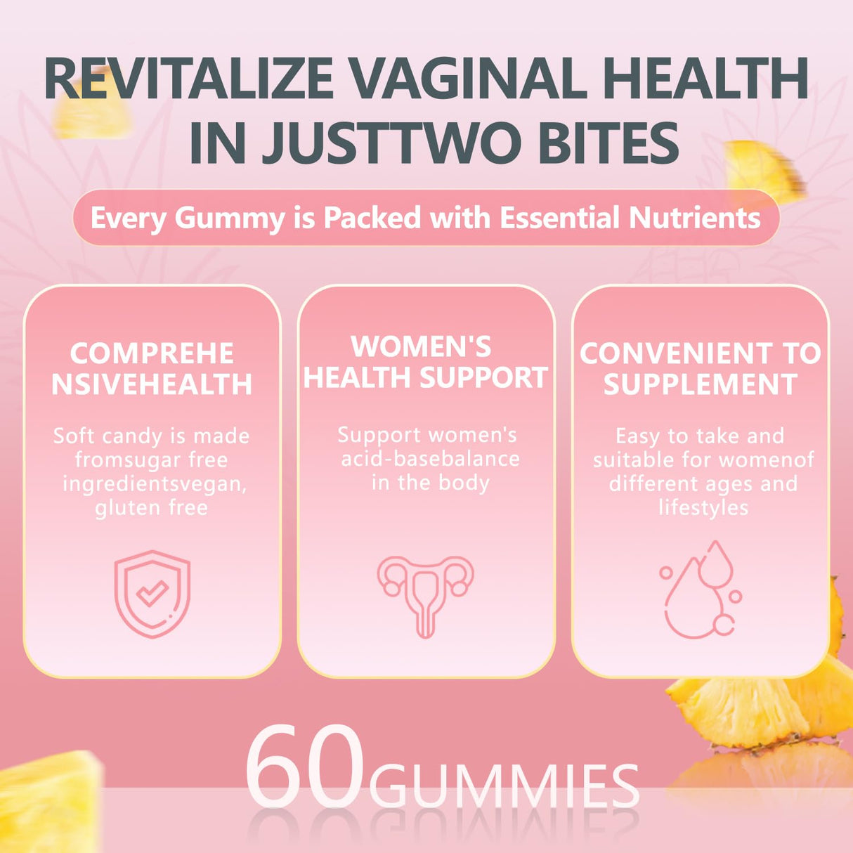 Montue Premium Feminine Balance Gummies for Women’s - Women’s Health Probiotics for pH & Immune Support &Hawaiian Pineapple Flavor-60 Count（New Packaging）