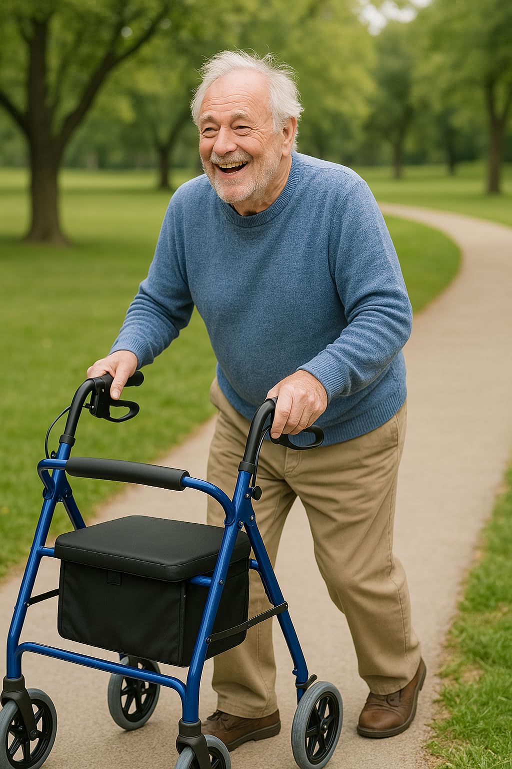 Dr. Dunley 4-Wheel Rollator Walker for Seniors FSA/HSA Eligible– Blue Rolling Walker with Seat, Hand Brakes & Storage – Heavy Duty Frame Supports 350 lbs – Foldable Mobility Aid