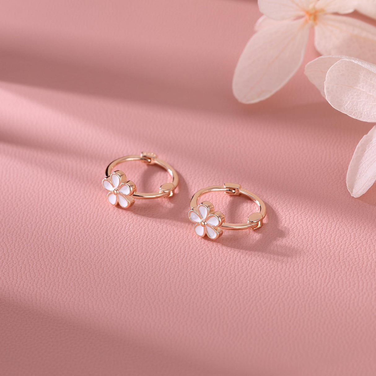 Reffeer Solid 925 Sterling Silver Flower Hoop Earrings Huggie for Women Teen Girls Daisy Hoop Earrings Cartilage Helix Earrings (C-Rose Gold)