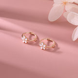 Reffeer Solid 925 Sterling Silver Flower Hoop Earrings Huggie for Women Teen Girls Daisy Hoop Earrings Cartilage Helix Earrings (C-Rose Gold)