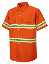 Ousafeve Class 3 Orange Hi Vis Button Up Safety Work Shirts for Men Reflective (Large, Orange_Short)