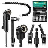 GRENPRO 19 Pcs Flexible Drill Bit Extension Kit, Includes 2 Pcs 105° Right Angle Drill Attachment, 3 Pcs Rotatable Socket Adapter, 10+2 Pcs Screwdriver Bits & Bendable Extension for Tight Spaces