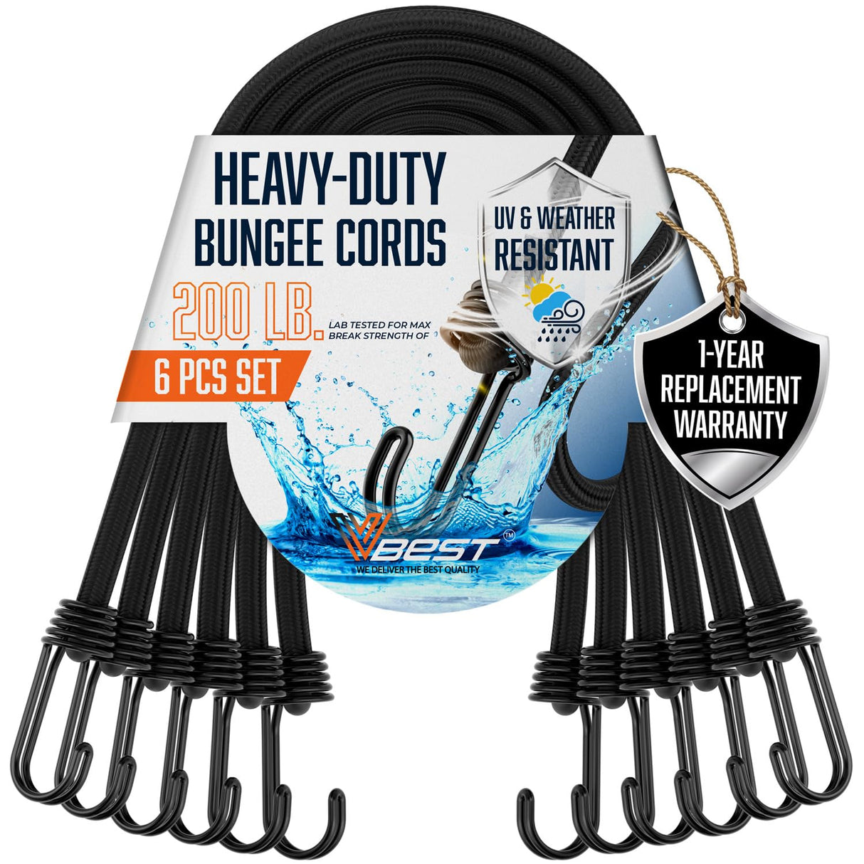 VBEST Heavy Duty Bungee Cords with Hooks - 10 Piece 18 Inch Bungie Cords Set