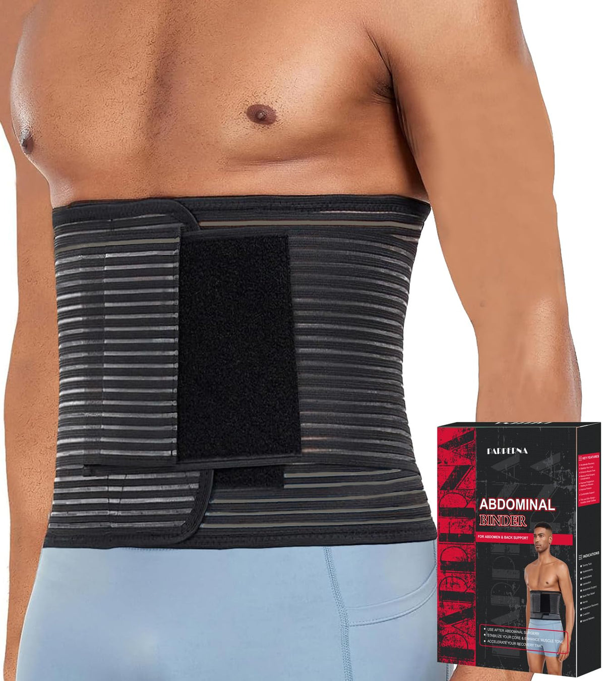 Parperna PARPERNA Abdominal Binder Post Surgery Hernia Support Belt Belly Wrap ...