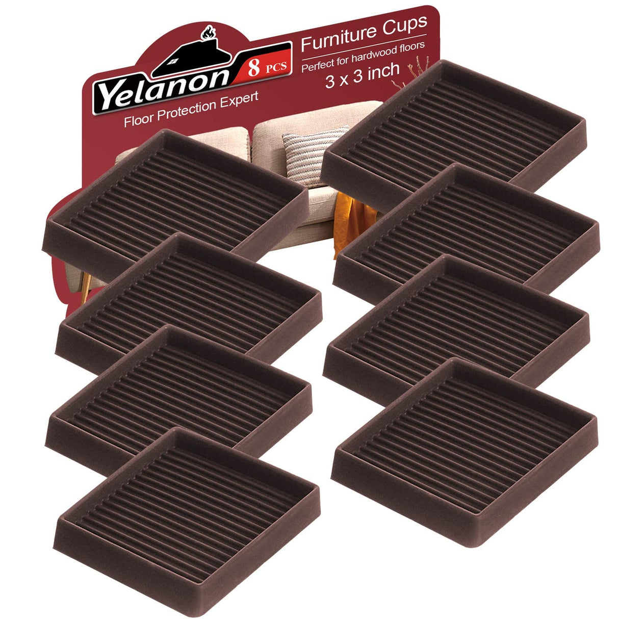 Yelanon Non Slip Furniture Pads for Hardwood Floors -8 Pcs 3” Furniture Coasters Cups, Anti Skid Furniture Grippers Rubber Feet, Floor Protectors for Furniture Bed Couch Stoppers