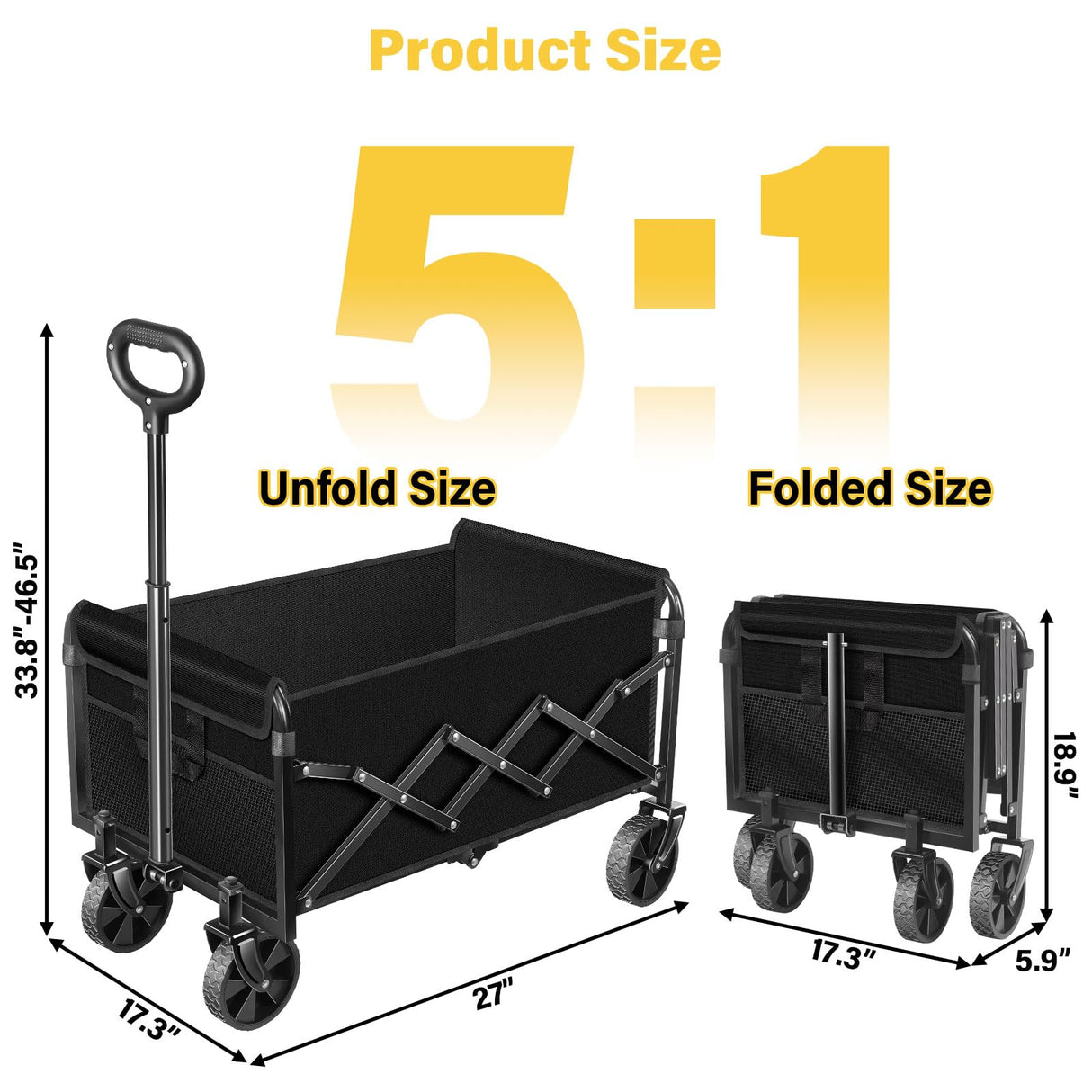 Foldable Collapsible Wagons Carts with Wheels — Folding Utility Wagon Cart Portable & Easy to Store for Groceries,Apartment Moving,Sports & Garden|Collapsible Wagon for Yard Work&Shopping,Graphite