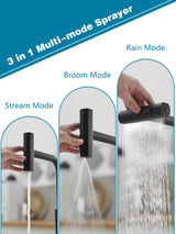 Kitchen Faucet with Pull Down Sprayer, Matte Black Waterfall Kitchen Sink Faucet, Commercial Single Handle Stainless Steel Faucet with 3 Spray Modes for Farmhouse, RV, Laundry & Utility Sink