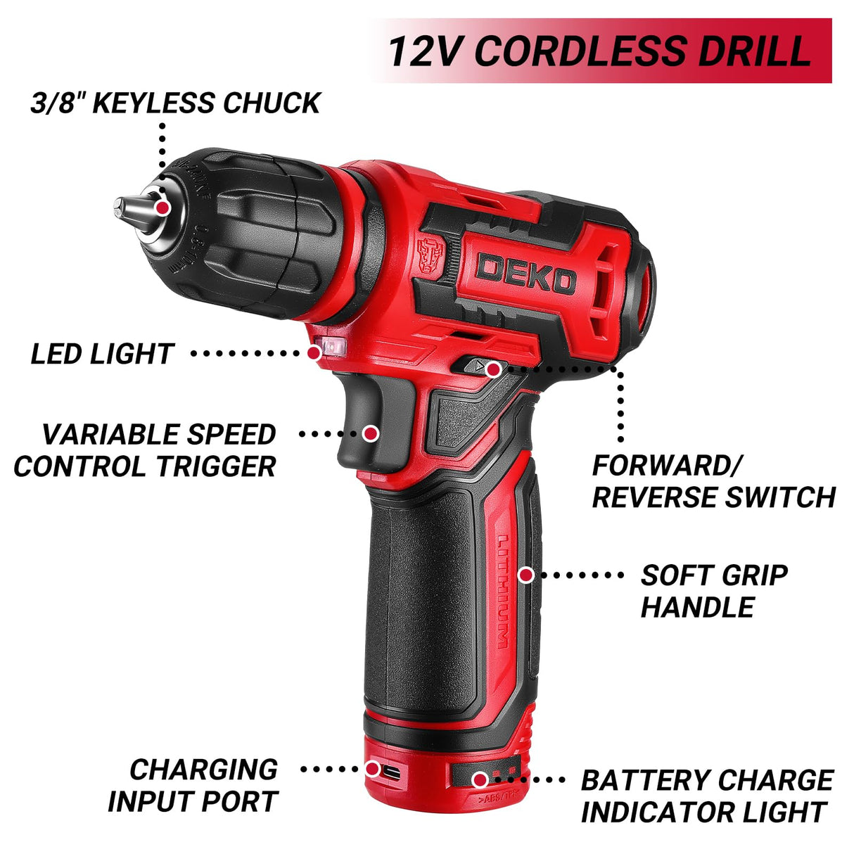 Drill Tool Set：Tool Kit with 12V Power Cordless Drill Hand Repair Tools Box with Drill, Home Tool Kits for Men & Women, Hand Drill Set Perfect for Homeowner, Diyer, Handyman - Red