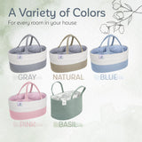 KiddyCare Diaper Caddy Organizer for Baby Nursery Basket with Handle Lid Nursing Caddy with Changing Table Organizer Cart Newborn Caddy Basil Large