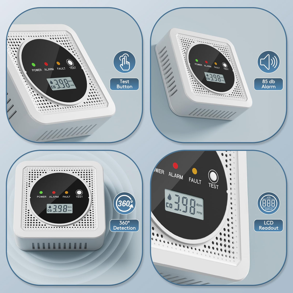 3 Packs,2-in-1,Smoke Carbon Monoxide Detector,Carbon Monoxide Detector,Smoke Alarm,CO Alarm, 85 db Sound,Battery Powered CO Alarm with LEDs,LCD Digital Screen,Test Button,3 Packs