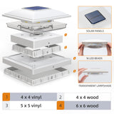 APONUO 6 Pack Solar Post Cap Lights, 2 Modes(Warm/Cool Light) Outdoor Waterproof Fence Post Solar Lights, Solar Powered Garden, Patio, Deck Decor for 4x4, 5x5, 5.5x5.5 Wood & Vinyl Posts, White