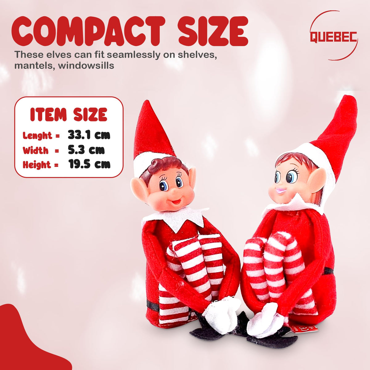 Quebec Naughty Elf Set - Boy & Girl Christmas Elf Figures, Santa's Little Helper Inspired, Soft Body, Vinyl Faces, 12 Inch, Couple