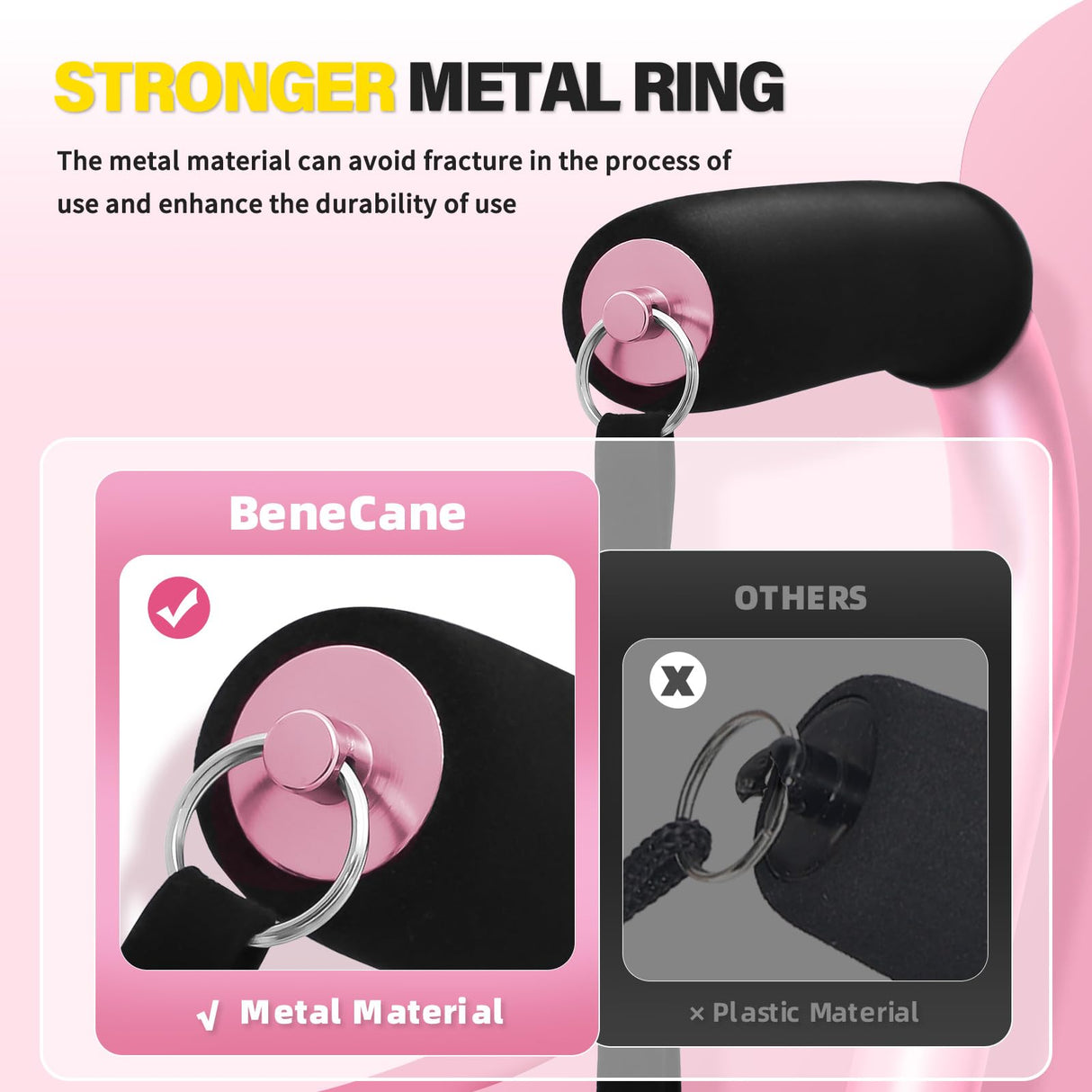 BeneCane Walking Cane Adjustable Cane with Offset Soft Cushioned Handle for Men & Women Lightweight Comfortable Extra Stability Base Mobility Aid for Men Women and Seniors Pink