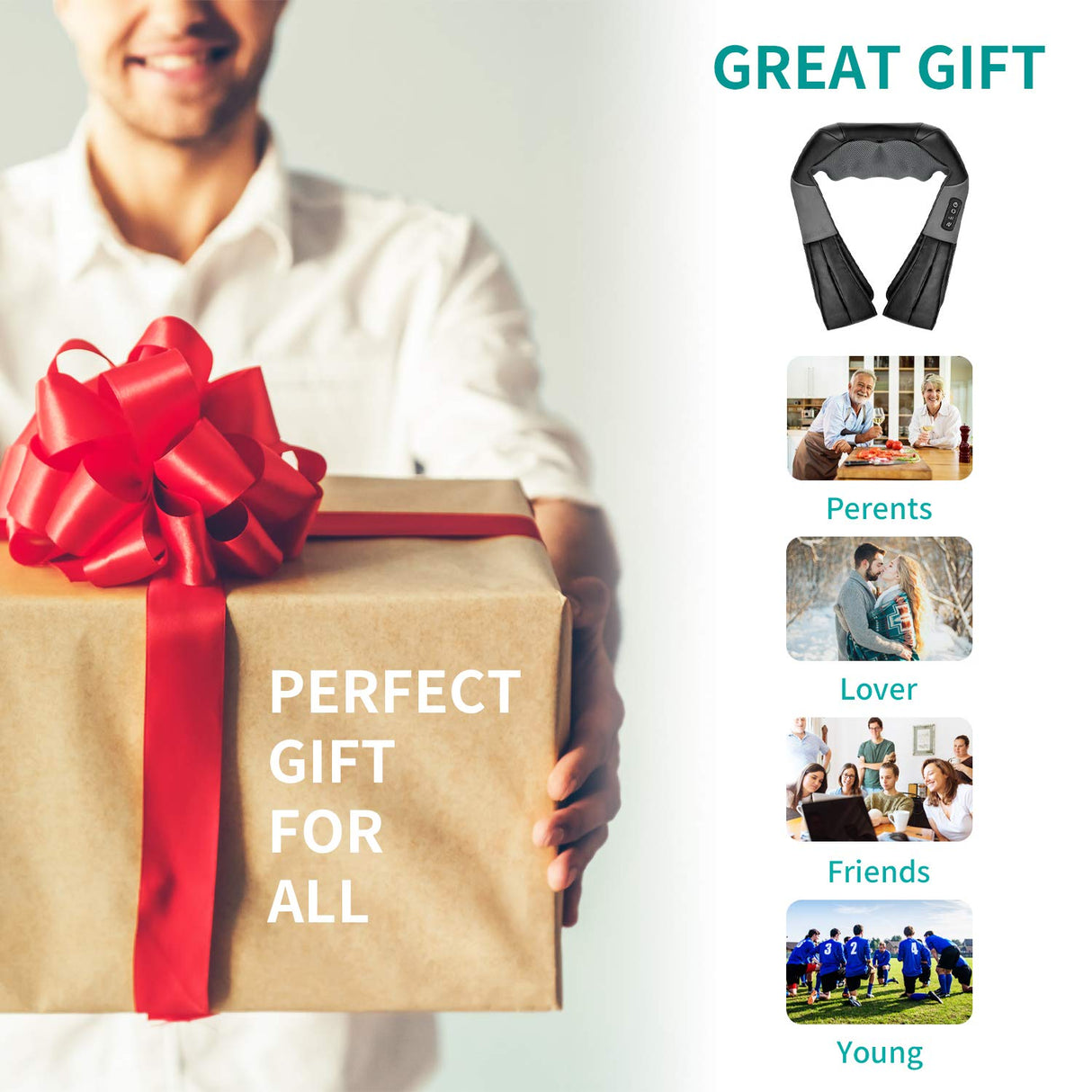 Nekteck Shiatsu Neck and Back Massager with Soothing Heat, Electric Deep Tissue 3D Kneading Massage Pillow for Shoulder, Leg, Body Muscle Pain Relief, Home, Office, and Car Use