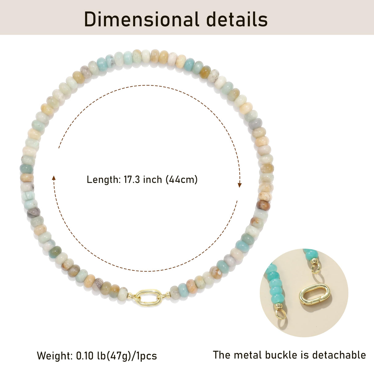 ROISE LADY Amazonite Natural Stone Beaded Necklaces for Women Boho Gemstone Bead Choker Summer Beach Vacation statement Trendy Charm Necklace