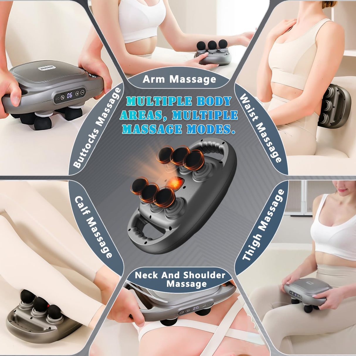 UFFAE 6 Head Massage Gun Deep Tissue with 9 Levels & 9 Modes, Electric Massager Tool for Legs, Arms, Waist, Back, Buttocks - Full Body Muscle Pain Relief, Ideal Gifts for Women, Men, Mom, and Dad