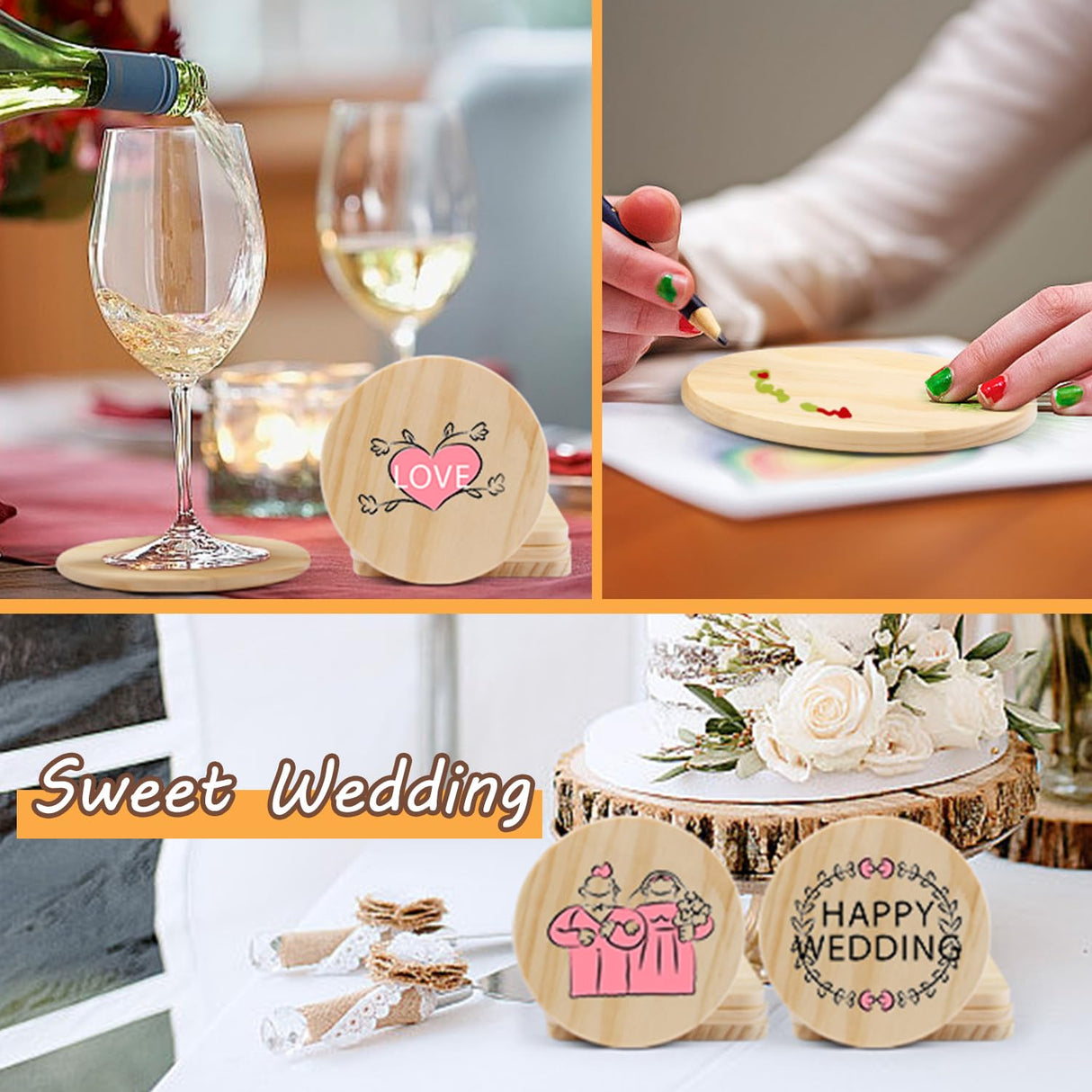 36 Pcs Unfinished Wood Coasters for Crafts,Cymuber 4 Inch Blank Wooden Coasters,Blank Coaster with Non Slip Pad for DIY Stained Painting Wood Engraving Wedding Halloween Christmas Home Decoration