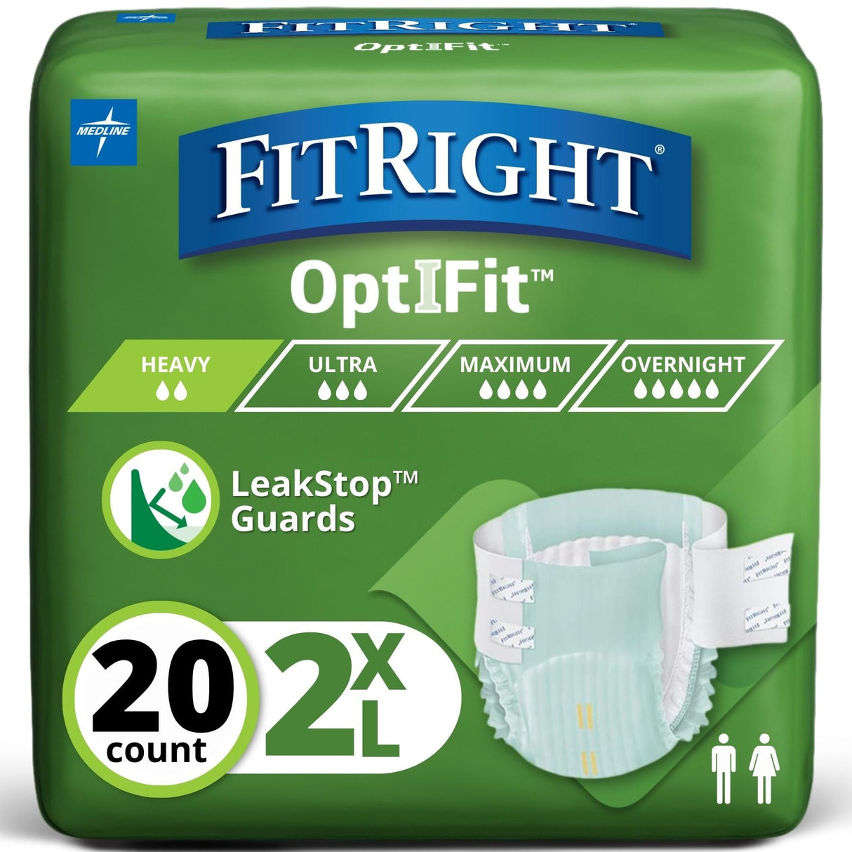 FitRight Extra+ Adult Diapers, Disposable Incontinence Briefs, Leak-Proof Diaper, Absorbent Briefs for Men and Women, Maximum Protection, 2XL, 60 – 70 in, 20 Briefs per Bag