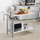 VEVOR Stainless Steel Prep Table, 24 x 48 x 34 Inch, 800 lbs Load Capacity, Heavy Duty Metal Worktable with 3 Adjustable Height Levels, Commercial Workstation for Kitchen Garage Restaurant Backyard
