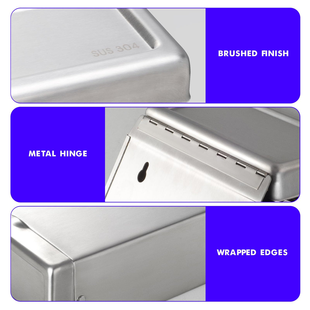 Sanitary Napkin Receptacle Wall Mounted Tampon Holder, Garbage Can for Bathroom Clean & Odor-Free Restroom for Home, Office & Public Restrooms (Stainless Steel)