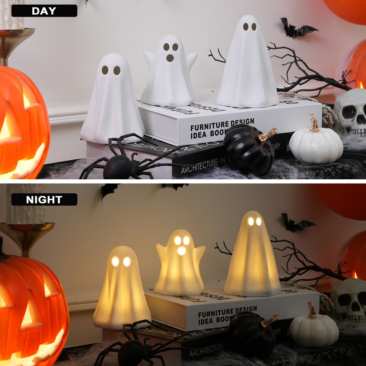 Light Up Ghost Halloween Decor,Ceramic Halloween Ghost Decorations Indoor