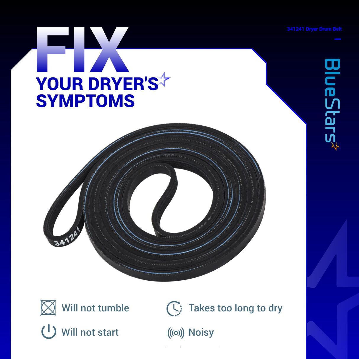BlueStars 341241 Dryer Drum Belt - Compatible with Whirlpool Kenmore Dryers - Replaces 8066065 AP2946843 W10127457 PS346995 14210003 31531589 31001026 3394651 529597 - Pack of 2