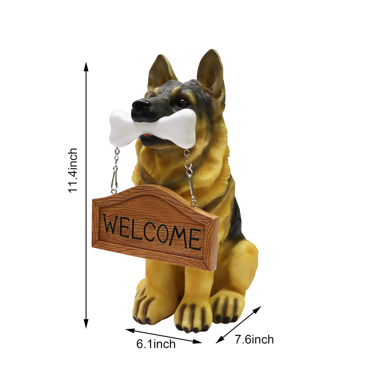 Nature's Mark German Sheperd Dog Puppy Statue with Reversible Welcome Sign and Go Away Sign Resin Garden Decor 12" H