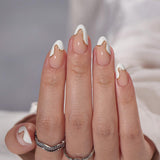 BTArtbox Press On Nails, Short White French Tip Nails, 32 Pcs Full Kit